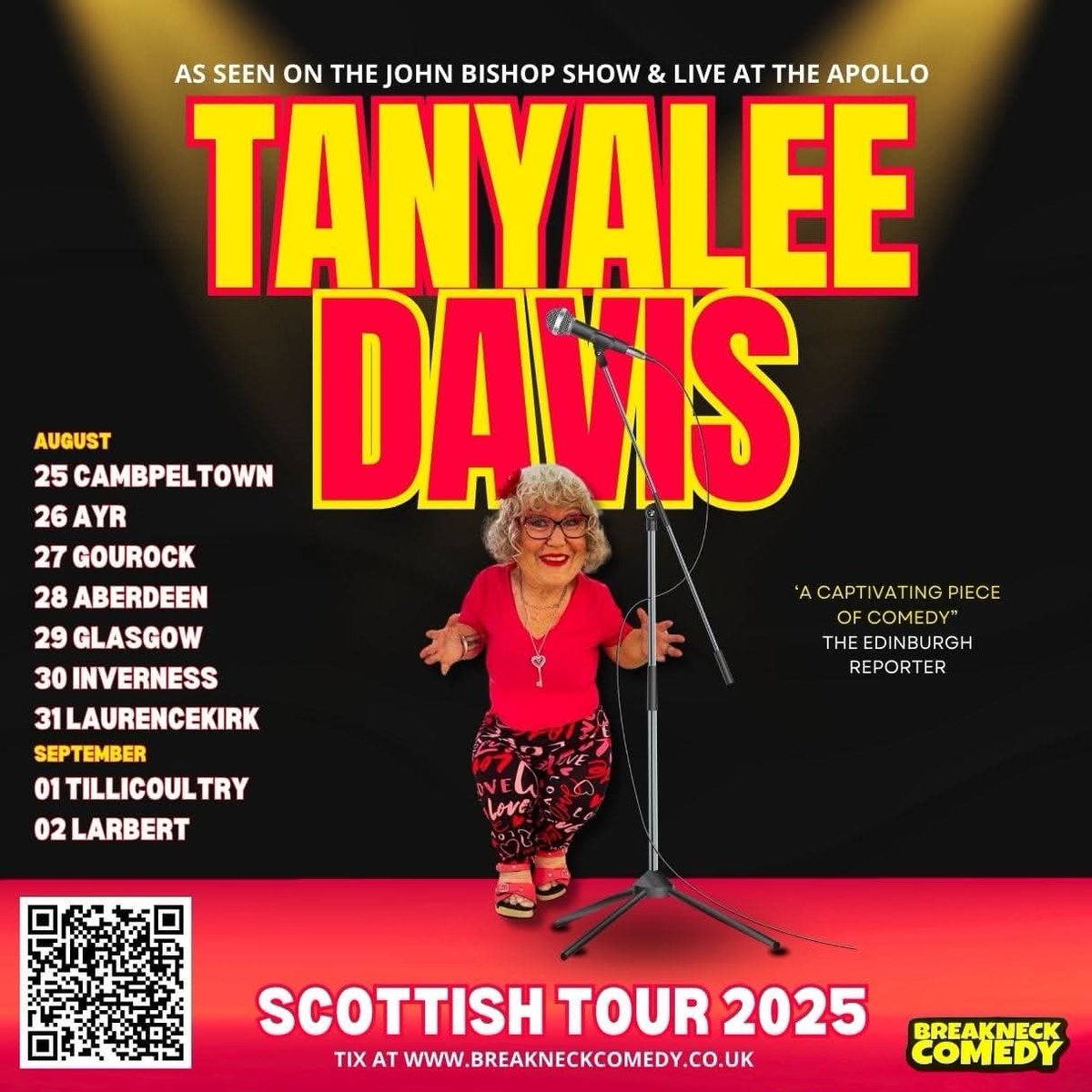Dwarf invades SCOTLAND!! Comedian Tanyalee Davis as seen on LIVE at the Apollo, The John Bishop Show,  The Last Leg, This Morning is headlining a 9 night tour of Scotland produced by <a href="/BreakneckComedy/">Breakneck Comedy</a> Tixs breakneckcomedy.co.uk/product/tanyal… #comedy #Scotland #comedian <a href="/BBCScotland/">BBC Scotland</a> <a href="/BBCNews/">BBC News (UK)</a>