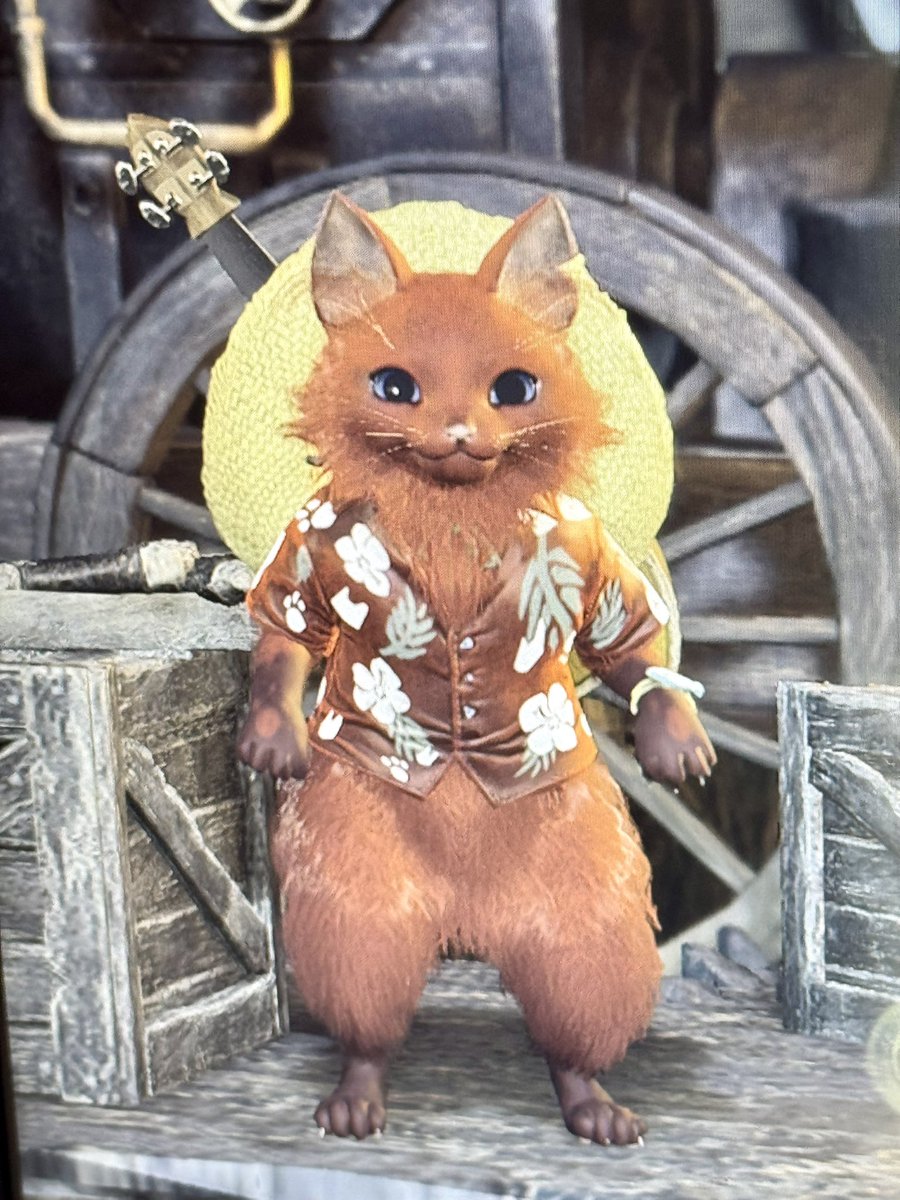 ryusei_hoshi's tweet image. 大和猫をウクレレ麦わらアロハ仕様にした