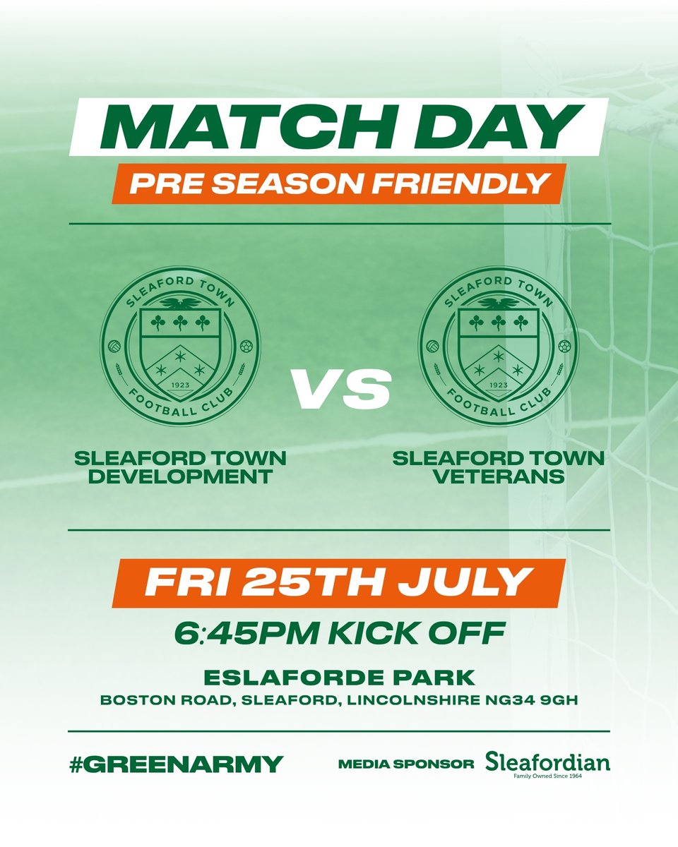 At a loose end this evening?

Why not head down to Eslaforde Park and watch the Development Team take on our Veterans in this Friday night fixture!

🕡 Kick-off: 6:45pm
📍 Eslaforde Park

Come down, show your support, and enjoy some local football! 💚 

#GreenArmy