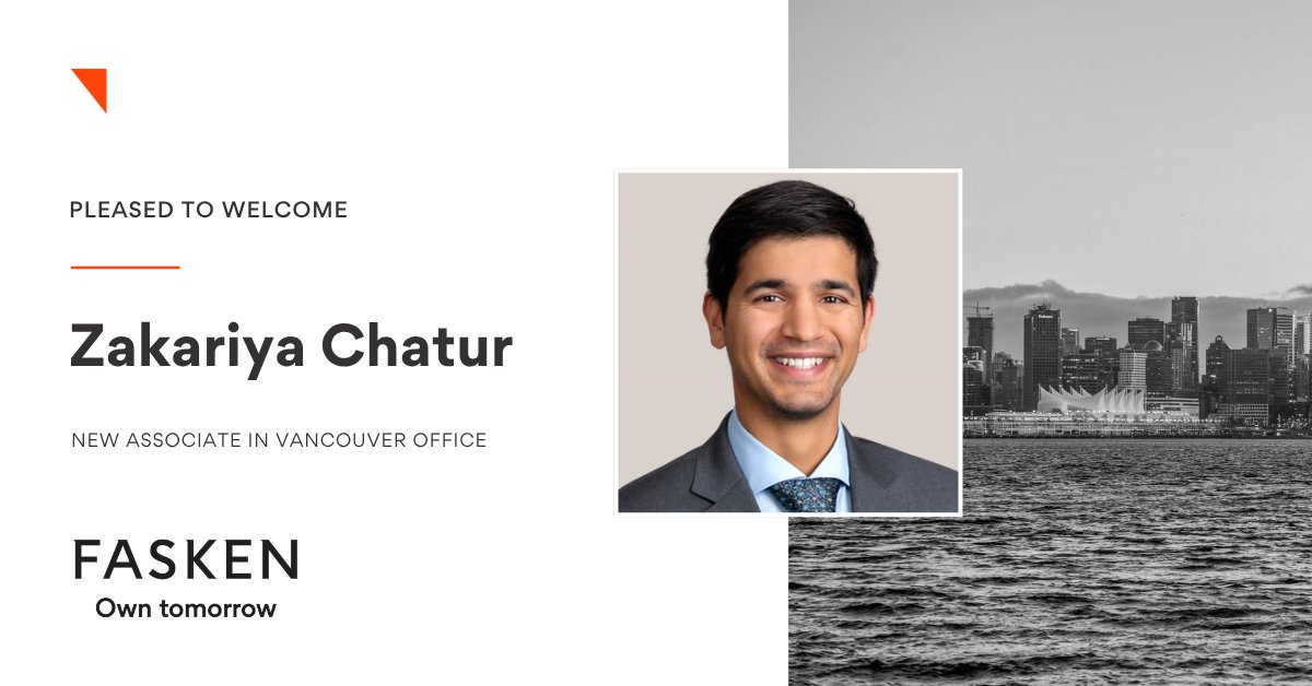 Join us in welcoming Zakariya Chatur as a new associate in our #Energy, #NaturalResources and Projects group in Vancouver. Zakariya brings experience in M&amp;A, procurement, construction, and project development. 

Learn more: fasken.com/en/zakariya-ch… #Fasken #NewHire