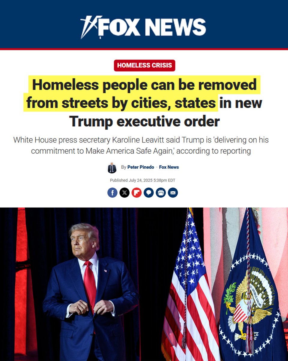 MAKE AMERICA SAFE AGAIN!

<a href="/FoxNews/">Fox News</a>: "As part of his effort to 'Make America Safe Again,' President Donald Trump signed an executive order to allow cities and states to remove homeless people off the streets and into treatment centers."