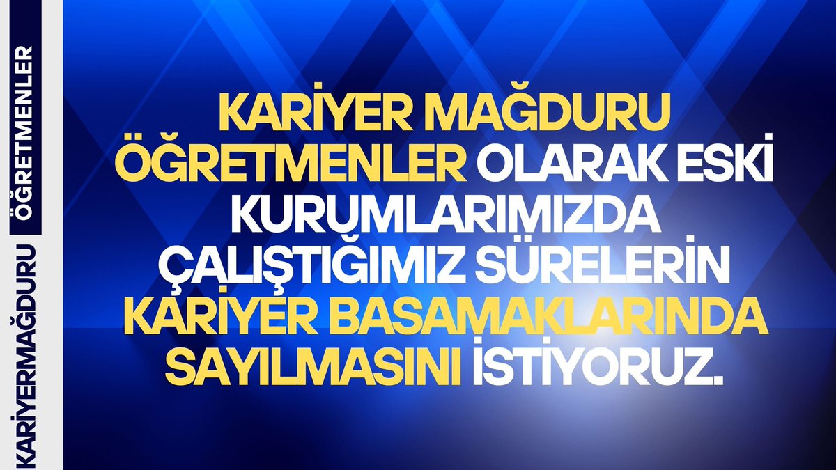 Talebimiz net!
Öğretmenlik Meslek Kanunu, 657’ye tabi geçmiş kamu hizmetlerimizi yok sayıyor.

#EşitHizmet #TopluSözleşme2025 
#KariyerMağduruÖğretmenler 
<a href="/TBMMresmi/">TBMM</a>
<a href="/edipuzen/">Edip Üzen</a>
<a href="/memurlarnet/">MemurlarNet</a>
<a href="/tcmeb/">Millî Eğitim Bakanlığı</a>
<a href="/MemurSenKonf/">Memur-Sen</a>
<a href="/egitimbirsen/">Eğitim-Bir-Sen</a>