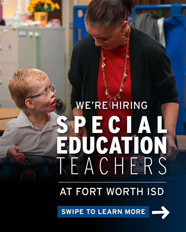 FortWorthISD's tweet image. Fort Worth ISD is seeking passionate Special Education professionals!
Want to becoming an Inclusion, RISE, SEAS teacher or teacher assistant?
We offer a competitive salary plus stipends. Our starting teacher salary is $64,500.
Apply Now: fwisd.org/careers