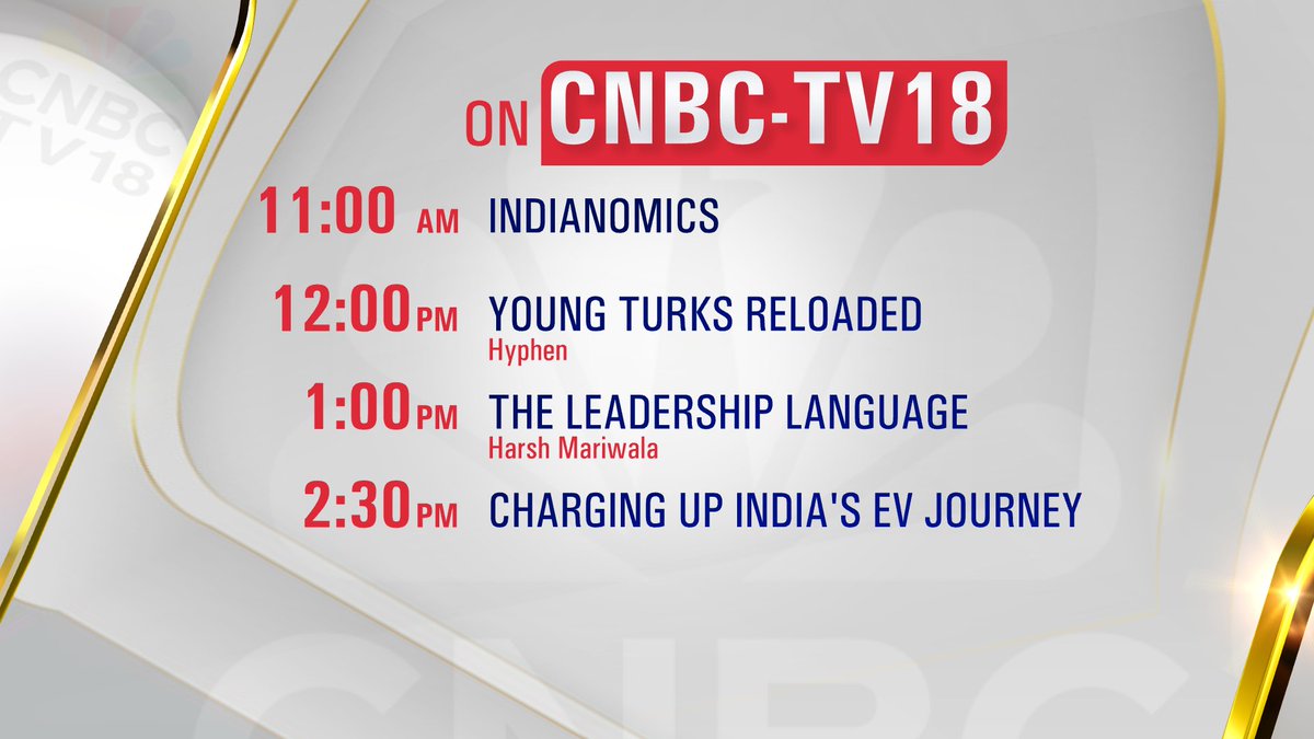 CNBCTV18News's tweet photo. Catch the India Inc's biggest names in conversation with CNBC-TV18
#Indianomics #LeadershipLanguage #YoungTurksReloaded #Indianomics #MedicineBox #CNBCTV18Digital https://t.co/ukUadTwnXZ