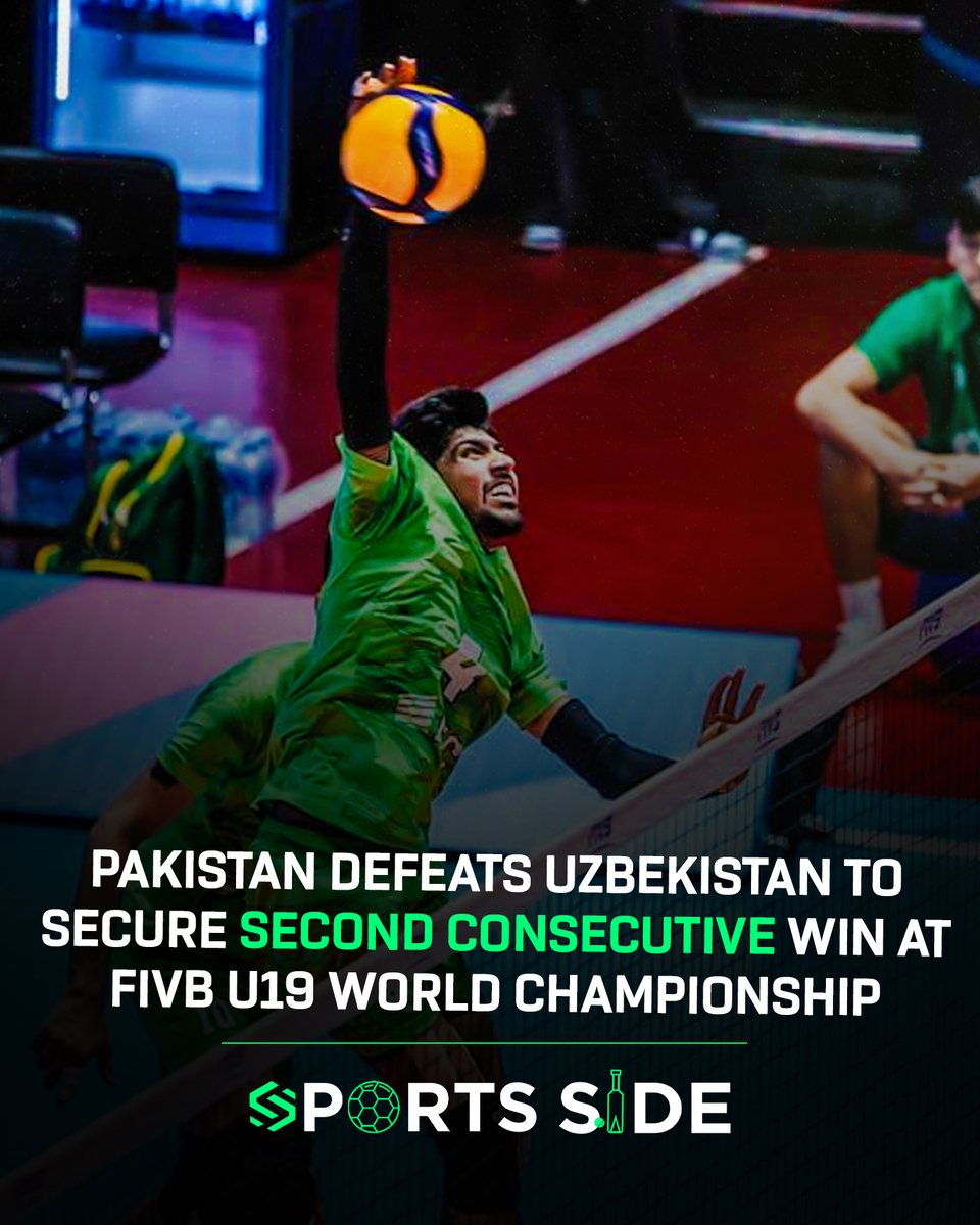 TheSportsSide1's tweet image. Pakistan U19 men&apos;s volleyball team continues its dream run at the FIVB U19 World Championship 2025 with a straight-sets victory over hosts Uzbekistan (25-23, 25-18, 25-21).