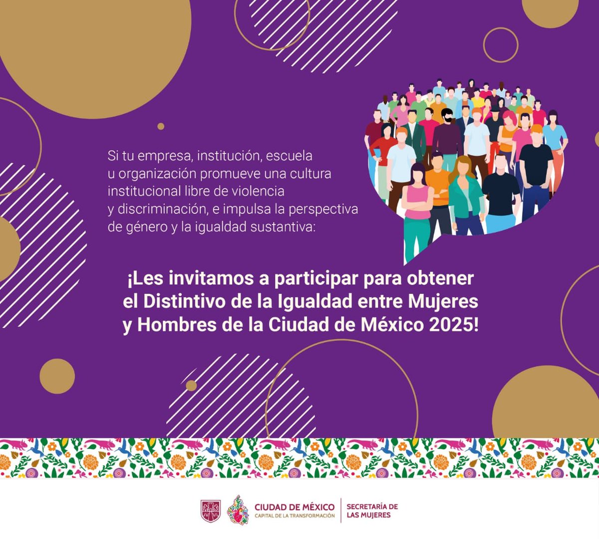 SeMujeresCDMX's tweet image. ¡Súmate a la construcción de una #CapitalDeLaTransformación más inclusiva e igualitaria! ⚖️💜🩵
Invitamos a organizaciones e instituciones públicas o privadas a obtener el "Distintivo de Igualdad entre Mujeres y Hombres de la Ciudad de México" 2025: semujeres.cdmx.gob.mx/storage/app/me…
