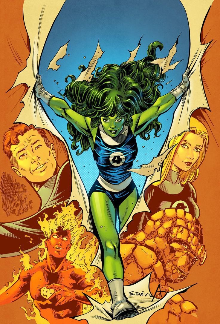 shulkiearchives's tweet image. she-hulk and the fantastic four by sergio davila