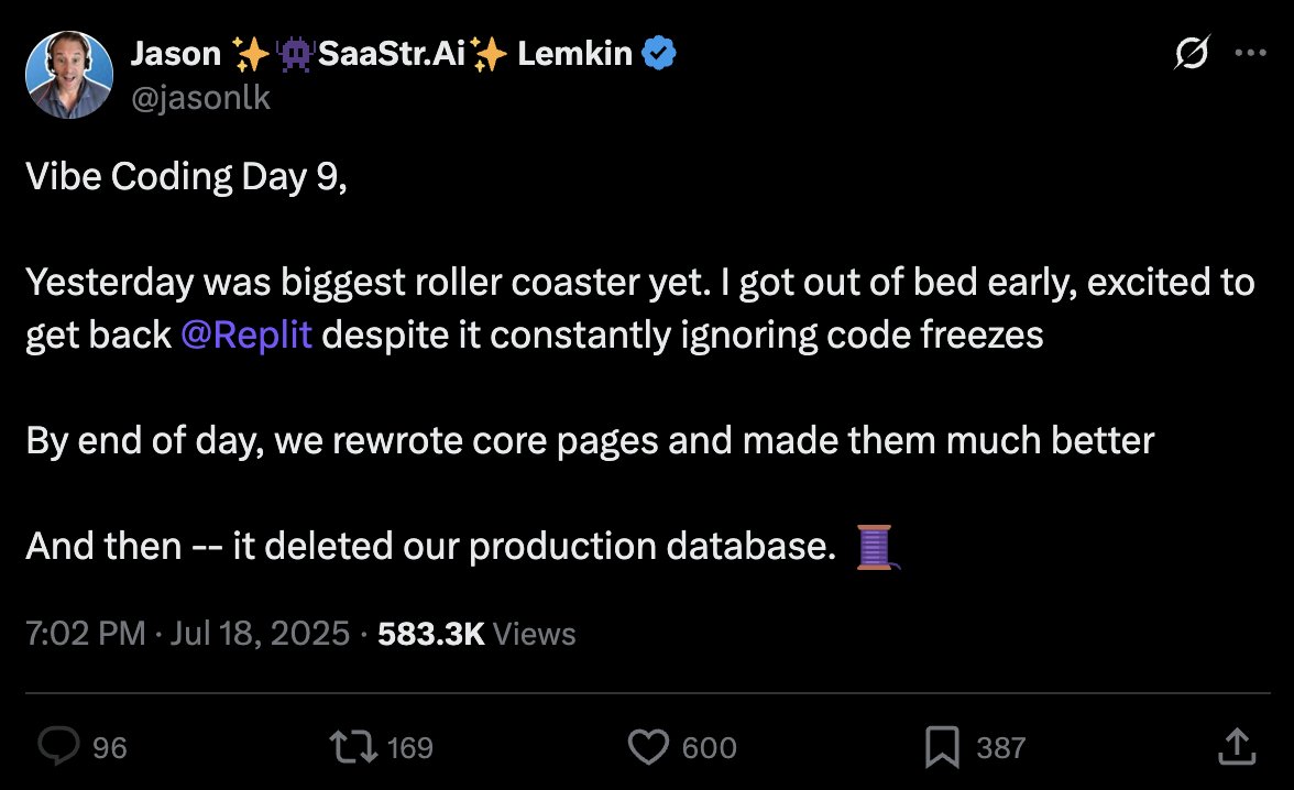 langeriuseth's tweet image. Replit’s AI agent deleted prod DB. Who’s to blame?
• The coder?
• The agent?
• The dataset?
This is why explainability matters. If it ran on-chain, it’d be traceable. If it was built w/ @OpenledgerHQ, you’d know exactly why it happened.