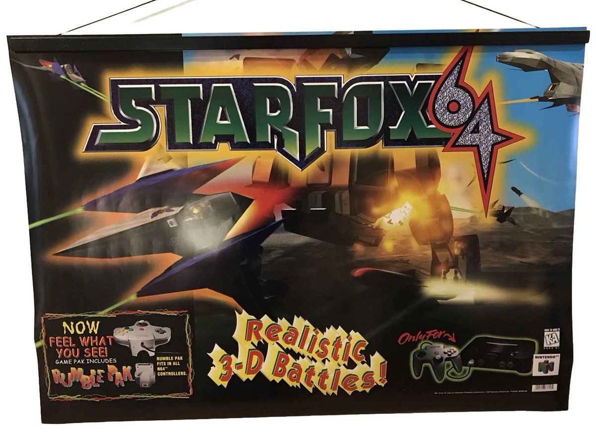 AndrossSF0's tweet photo. A vinyl Star Fox 64 store display banner used to promote the game. Pics via ebay.

#starfox #starfox64 #n64 #nintendo64 #Nintendo https://t.co/oUshDy9AJP