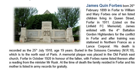 WW1BWFC's tweet image. Corrected re-post
James Quinn Forbes
Gordon Highlanders
Killed 25th July 1918 France
Footballer Linfield FC