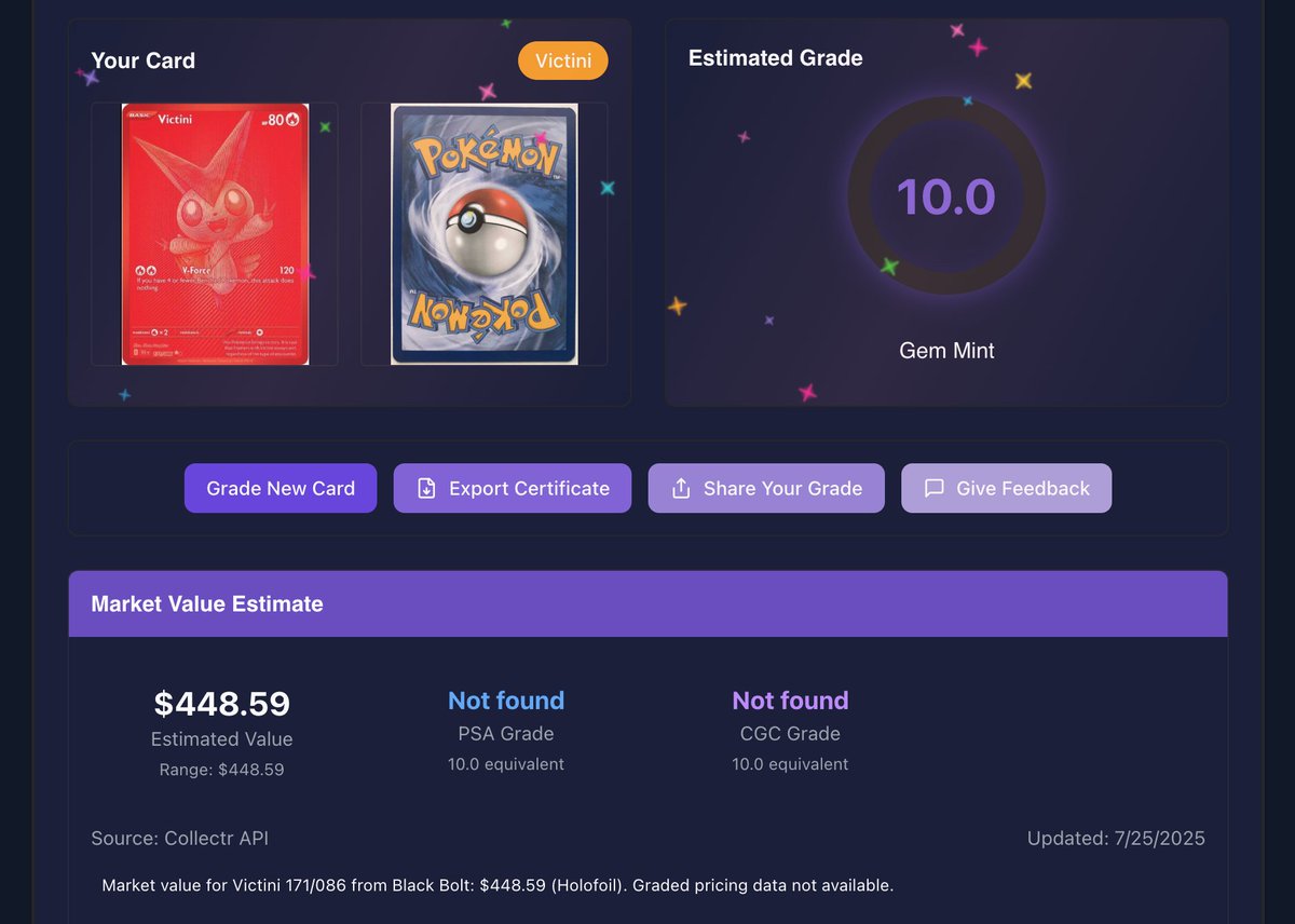 Ever wonder what Pokemon cards you should send in to get graded?  Grade  them for free on https://t.co/HPXqBqFd5r to get an idea if your card is  worth the time and