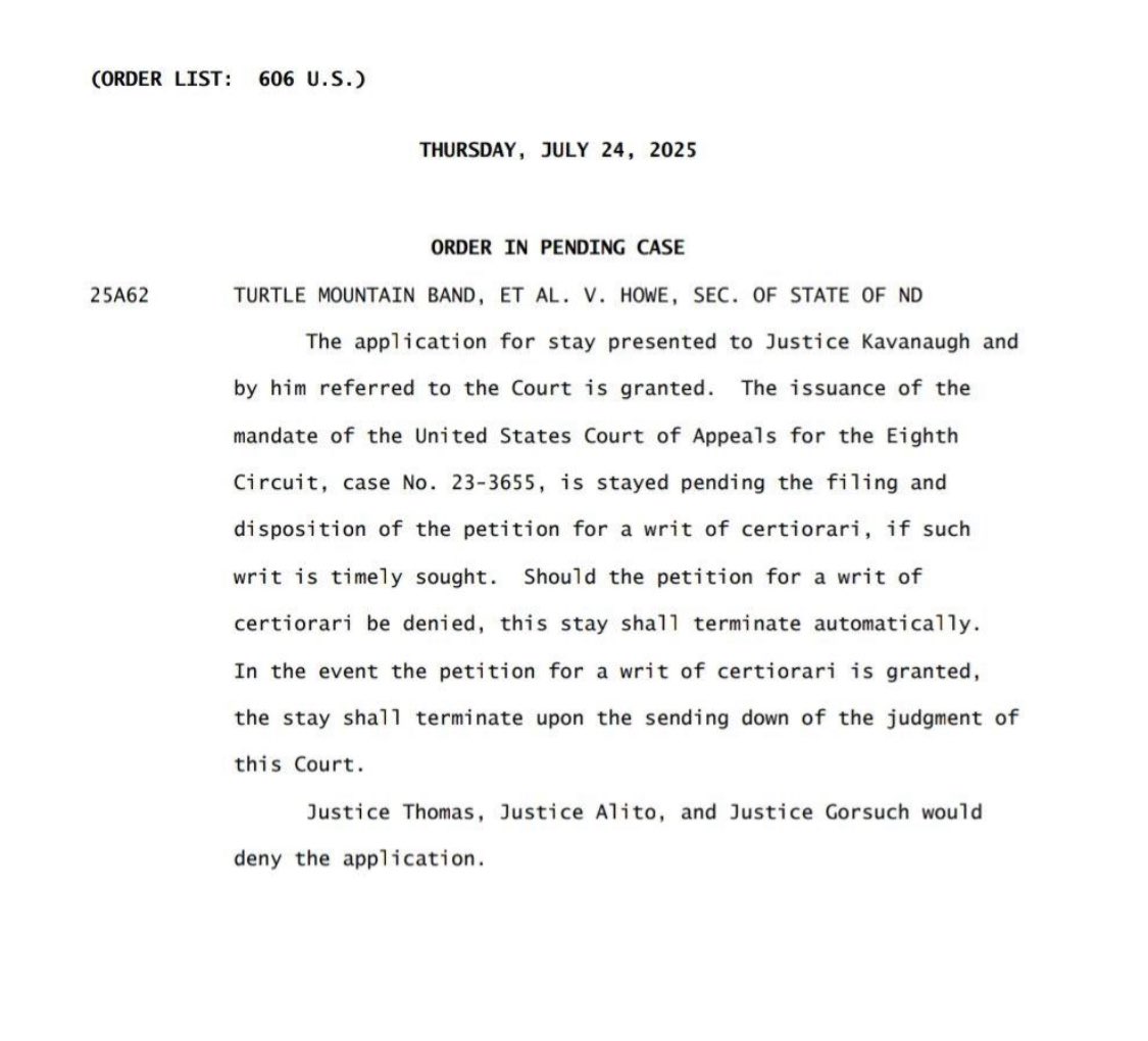 KColbertReport's tweet image. ELECTION INTEGRITY
WOAH! US Supreme Court…makes opinion on July 24, 2025.
Election issues will be all over the social media realm and in the public domain. Do know Election Fraud is real. This is big!
SCOTUS stays Eighth Circuit Court ruling that limits enforcement of…