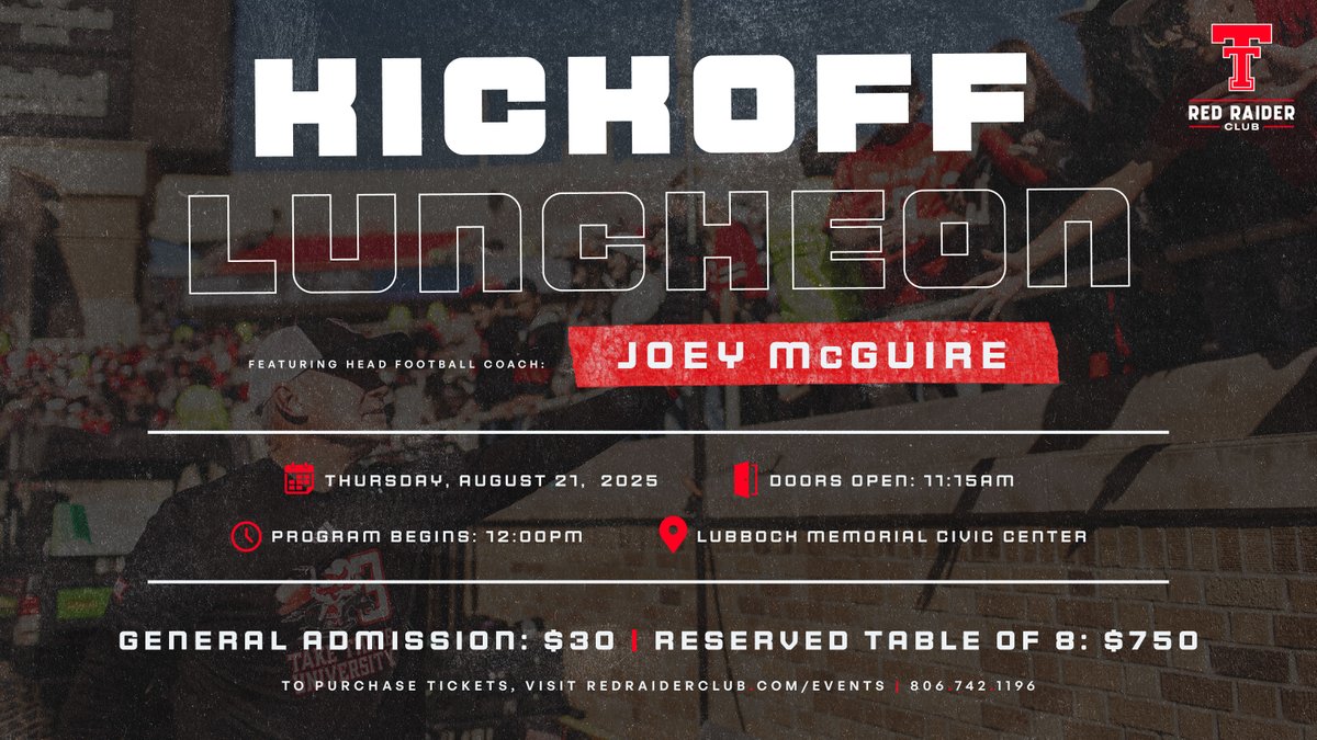 RedRaiderClub's tweet image. Less than 4 weeks away‼️

Kickoff the @TexasTechFB season with us on August 21!

🎟️ wreckem.co/3TU8yKl