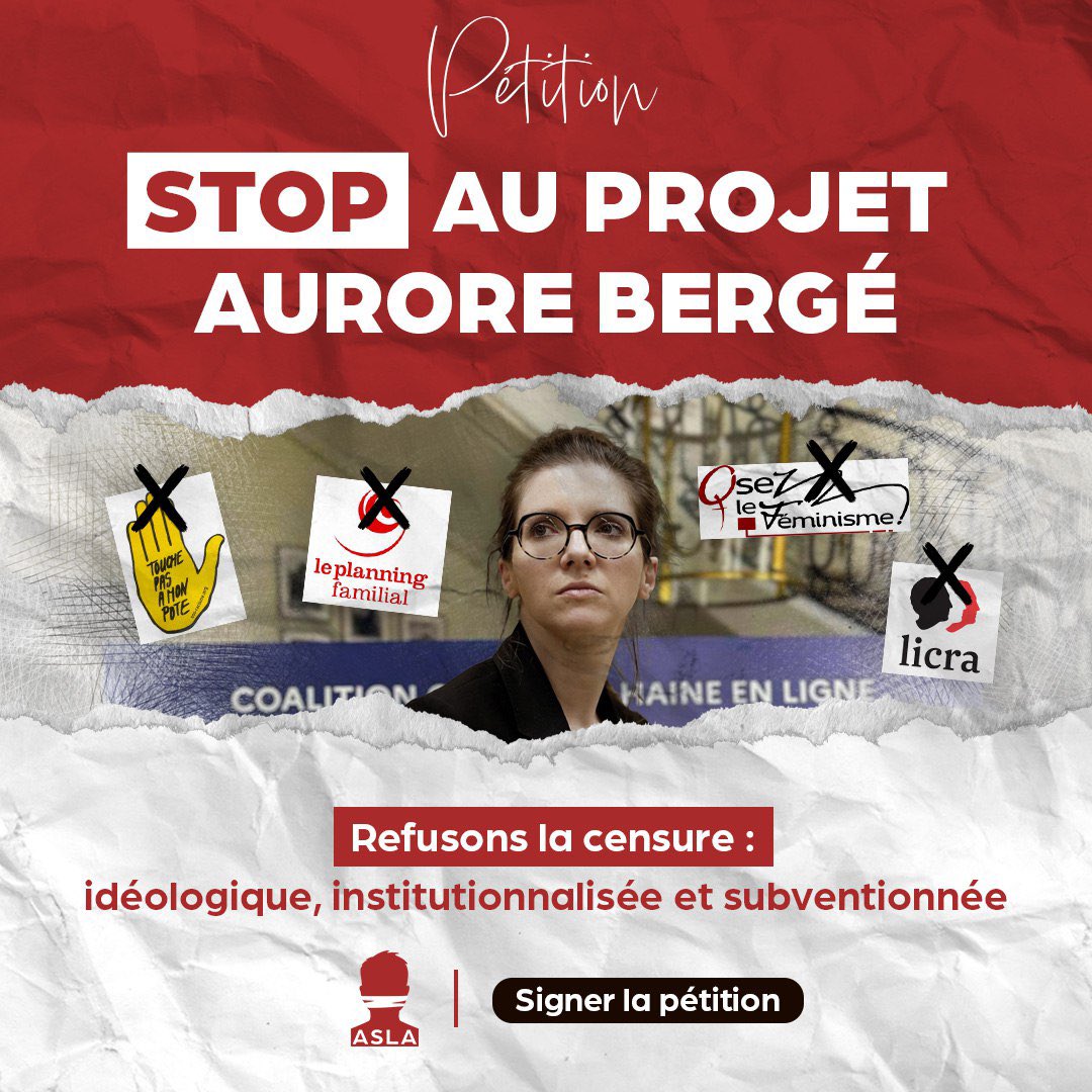 🇫🇷 ✍️ L’ASLA lance une grande pétition : Stop au projet Bergé ! 

👉 Signez et refusez la censure idéologique, institutionnalisée et subventionnée ⤵️
asla.fr/petition-stop-…

⚠️ Le gouvernement veut confier à des associations militantes de gauche un accès prioritaire à l’ARCOM