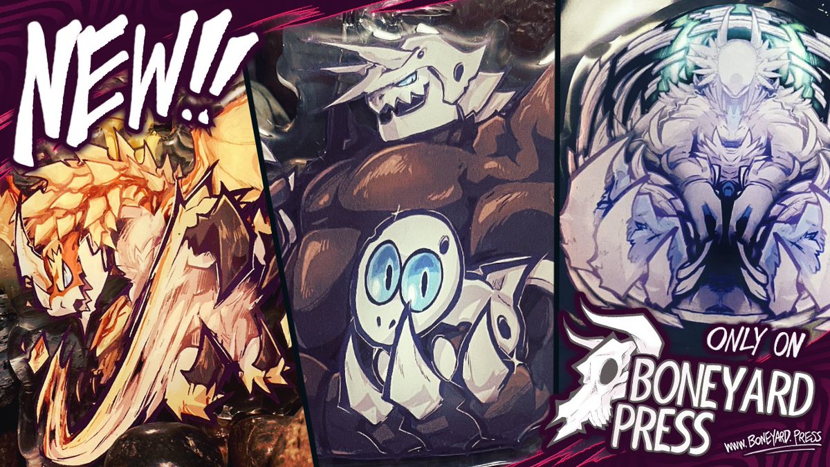 B00_Rad's tweet image. Sorry for the wait, Boneyard Press is BACK IN ACTION! We got MORE MonHun charms AND a debut for POCKETABLE MONSTERS! I wonder who that steely chap could be...
Check bio for the shop!