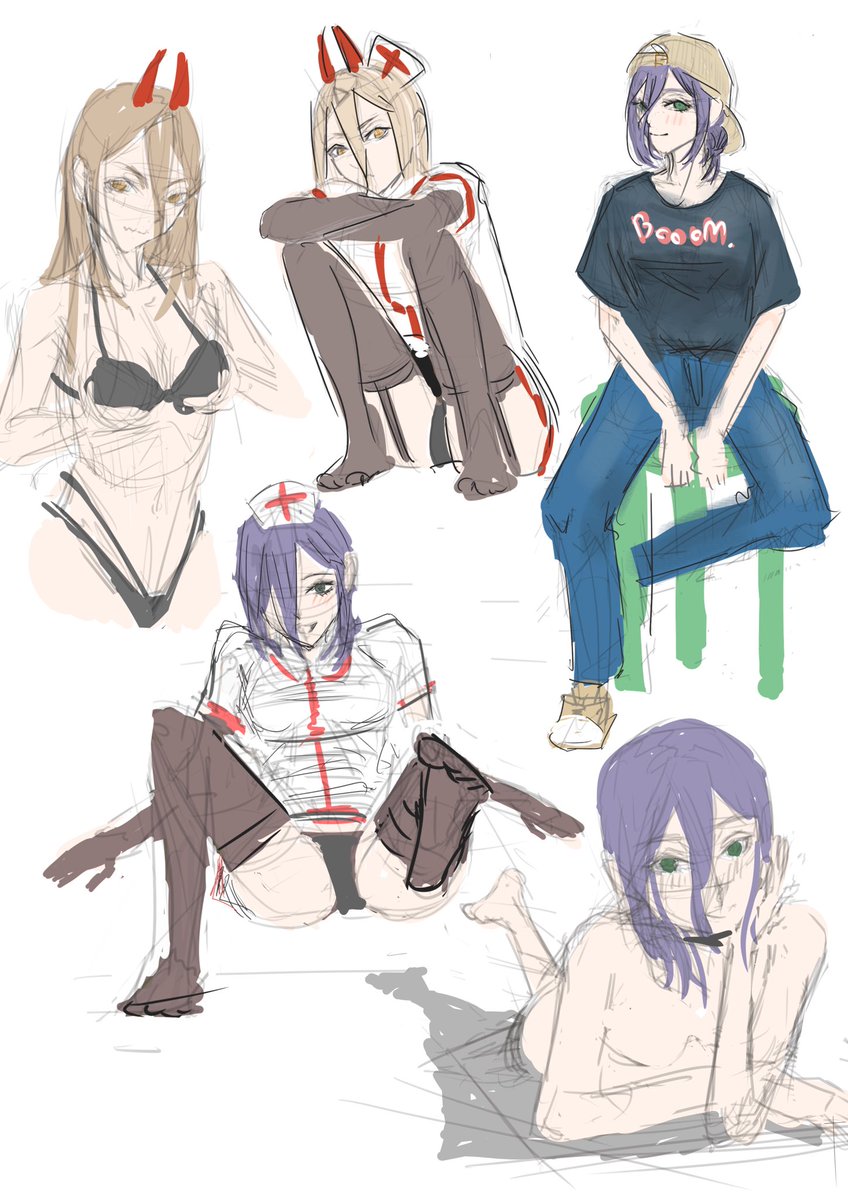 double_w1110's tweet image. どれを描き上げるか... ラフばかり増えていく..🤯