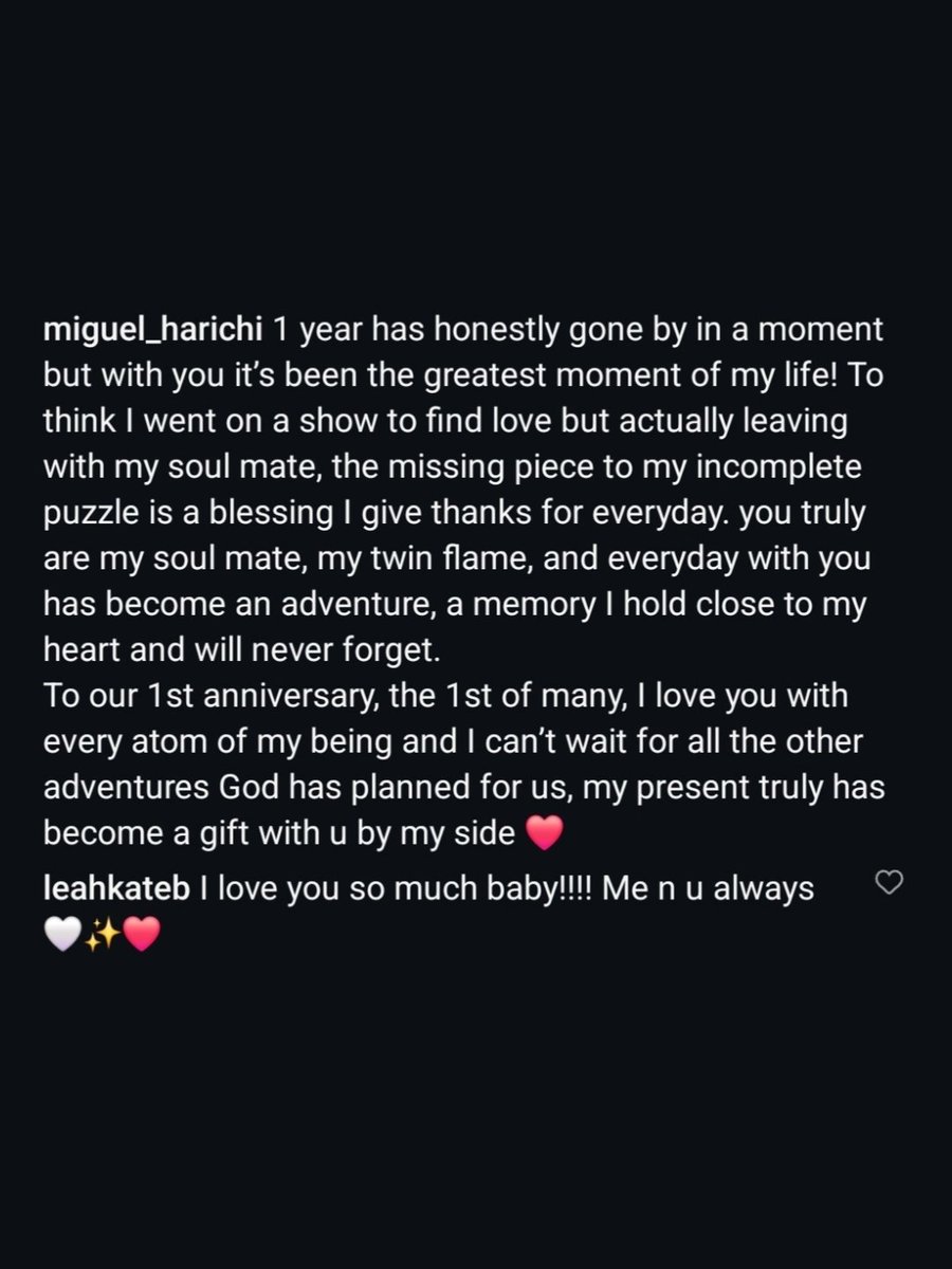Miguel's One Year Anniversary Post For Leah 🥺💕