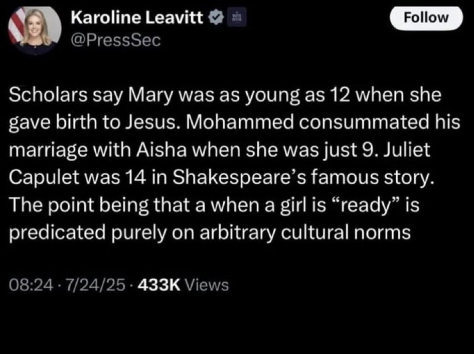Haters_gonna_hate (@princess_kim_k) on Twitter photo I didn’t want my daughter giving birth at 13- or 9. Juliet KILLED HERSELF- she wasn’t pregnant so bad comparison-
<a href="/PressSec/">Karoline Leavitt</a> is one sick fuck I didn’t want my daughter giving birth at 13- or 9. Juliet KILLED HERSELF- she wasn’t pregnant so bad comparison-
<a href="/PressSec/">Karoline Leavitt</a> is one sick fuck