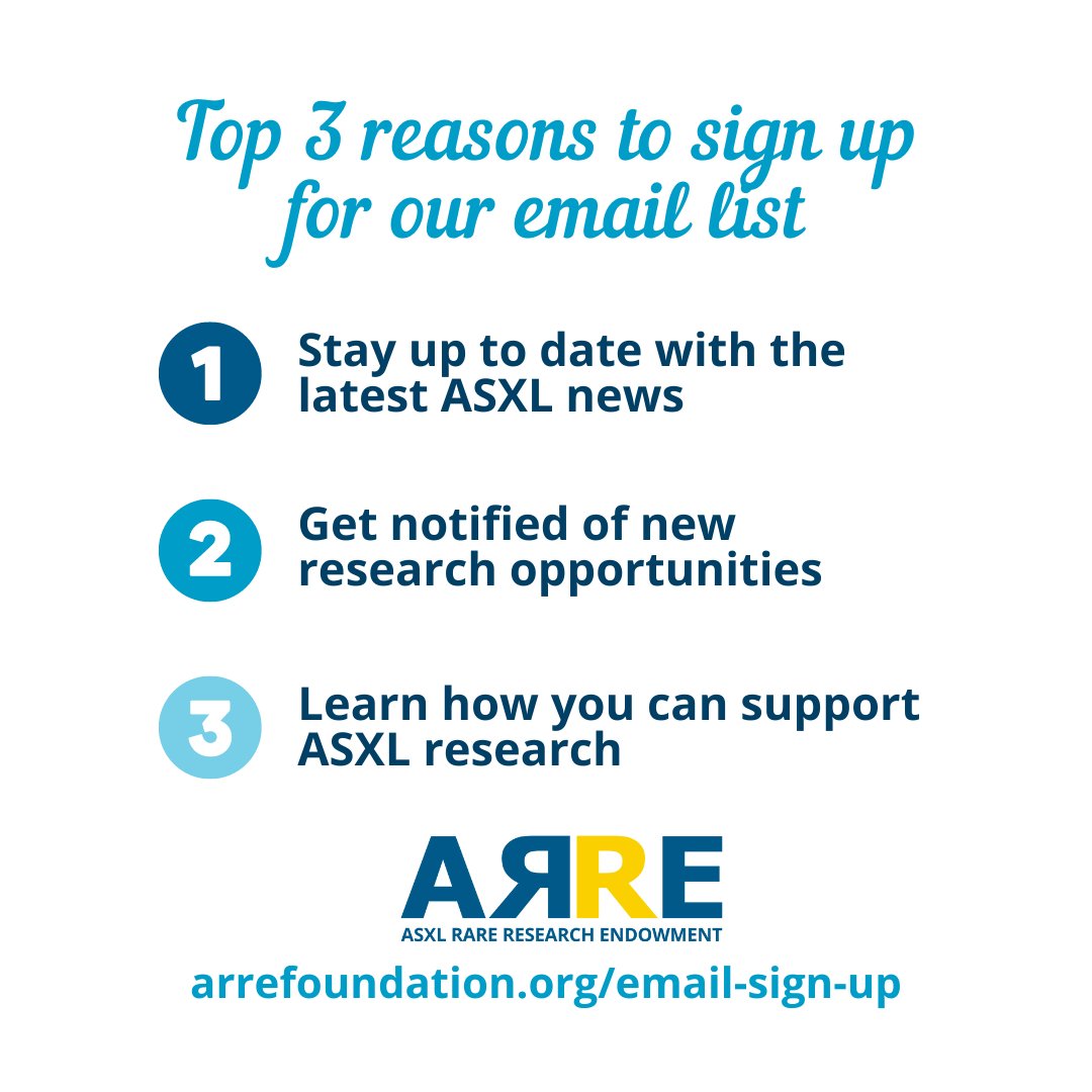 ARRE Foundation (@arrefoundation) on Twitter photo Are you getting all the latest news about ASXL-related disorders? Sign up for our email list so you never miss an update: tinyurl.com/3se673zm Are you getting all the latest news about ASXL-related disorders? Sign up for our email list so you never miss an update: tinyurl.com/3se673zm