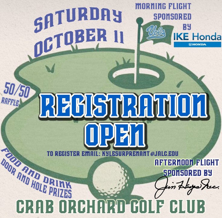 Logan Vols Baseball (@loganvolsbsbl) on Twitter photo 🚨REGISTRATION OPEN🚨
Register today for the annual Logan Baseball Golf Scramble. Great prizes, great fun - always a good day! Morning and afternoon flights available. Slots will fill up quick, get in before it’s too late!
Text/call/email - kylesurprenant@jalc.edu
#GoVols 🚨REGISTRATION OPEN🚨
Register today for the annual Logan Baseball Golf Scramble. Great prizes, great fun - always a good day! Morning and afternoon flights available. Slots will fill up quick, get in before it’s too late!
Text/call/email - kylesurprenant@jalc.edu
#GoVols