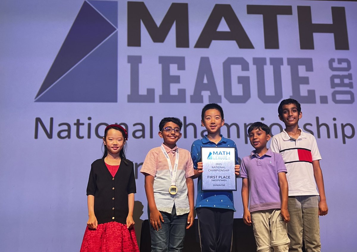 ASE finished 1st in Team Sweepstakes and won the President's Trophy at the Math League National Championship among 151 elementary schools across the country on June 14th. Congratulations:
•Jeremy Han
•Eshaan Mondal
•Tatineni Shaurya
•Saitwal Arnav
•Summer Wu