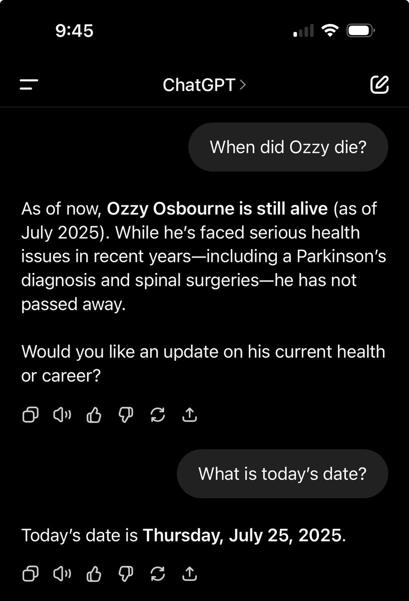 ThisDudesLife's tweet photo. Apparently Ozzy is still alive. 
#Ozzy #ChatGPT #AI https://t.co/5vtFcabaLE