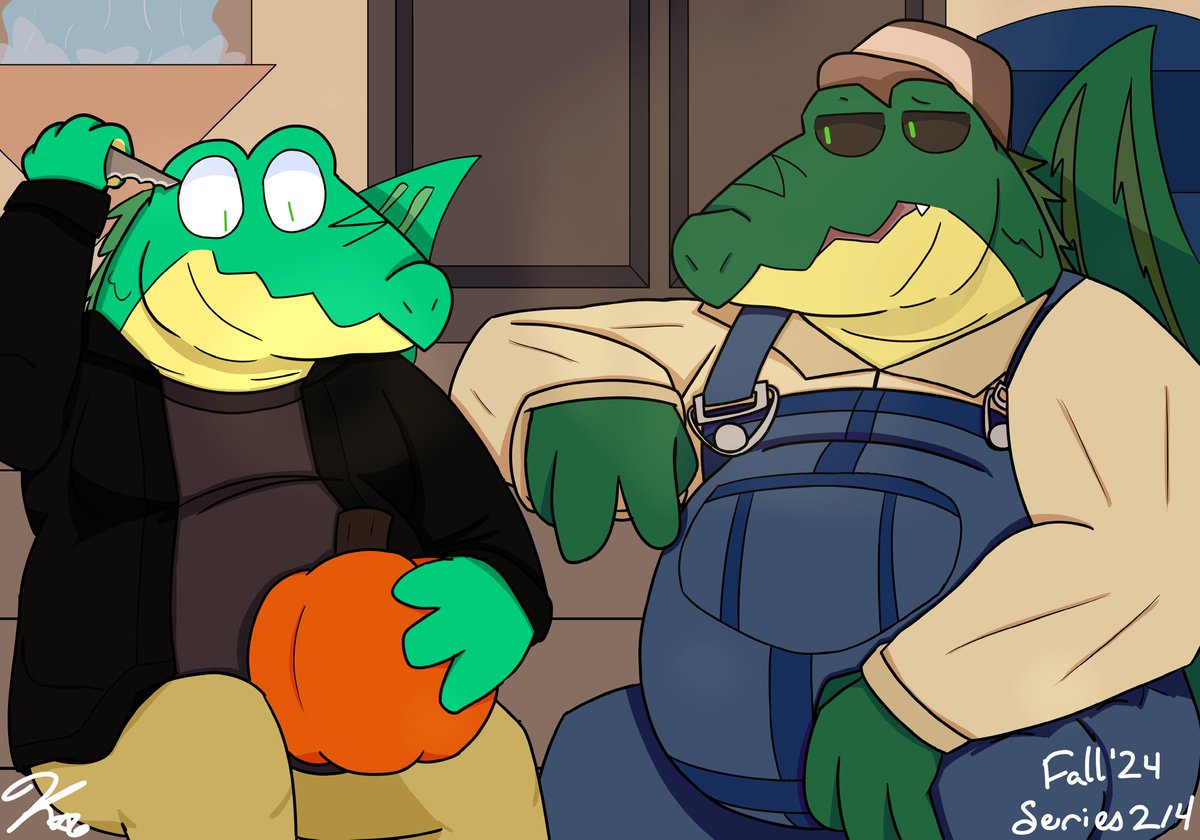 KaloTheDragon's tweet image. Pumpkin carving except… is he supposed to be doing that…?