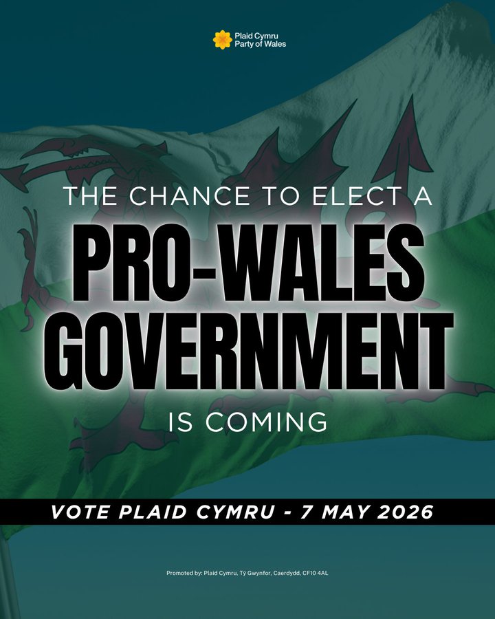 ⏳ The chance to elect a Pro-Wales Government is coming.

Plaid Cymru is ready to lead - with a government that puts our communities first, and a real plan for better wages and a stronger NHS 🏴󠁧󠁢󠁷󠁬󠁳󠁿

🗳 Vote Plaid Cymru - 7 May 2026