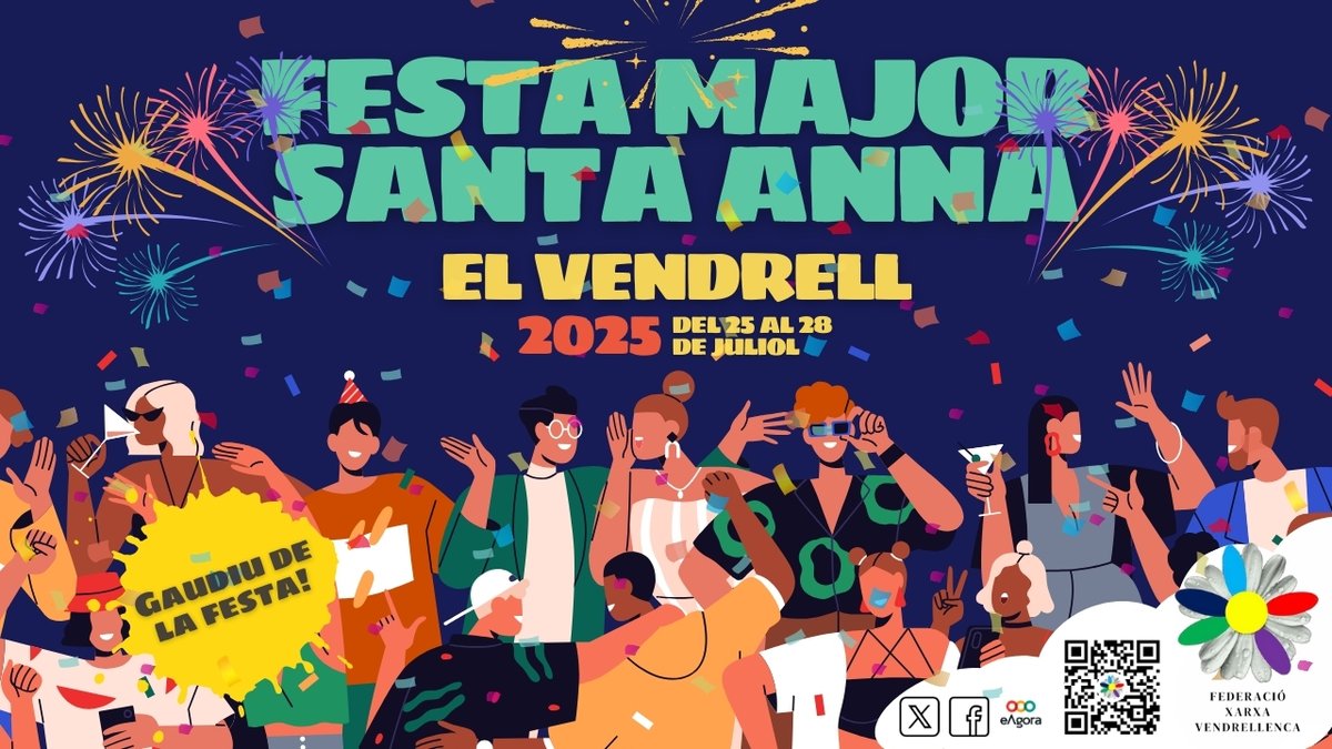 🎉 Festa Major del Vendrell 2025! 🎉
 📅Del 25 al 28 de juliol
 📍Carrers i places del Vendrell
Ja la tenim aquí! Torna la Festa Major del Vendrell, els dies més esperats de l’any, on la cultura, la tradició i l’alegria omplen els carrers del nostre poble. 💃🎶#XVendrellenca