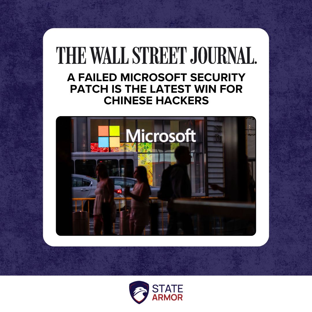 StateArmor's tweet image. China is once again exploiting Microsoft's weakness.
This time, a flaw in the security patch allowed CCP hackers to gain access to over 400 servers, including those of US agencies.
We need Congress to look into this massive national security failure.
➡️ wsj.com/tech/cybersecu…