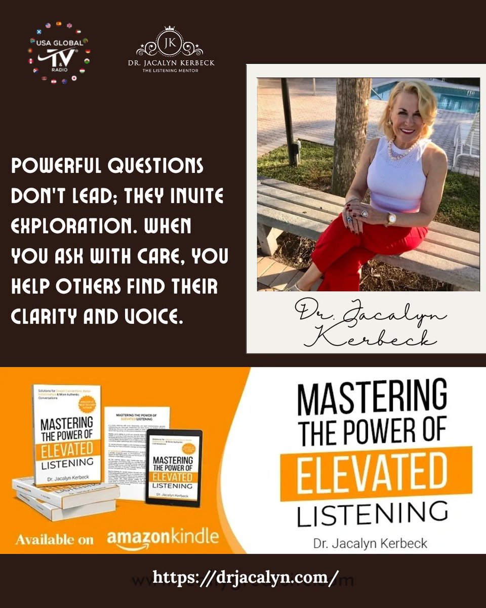 usaglobaltv's tweet image. Dr. Jacalyn Kerbeck teaches that these questions gently guide speakers to reflect more deeply, revealing insights they might not reach alone

#PowerfulQuestions #ElevatedListening #DrJacalynKerbeck #MasteringThePowerOfElevatedListening #ReflectiveListening #SelfDiscovery