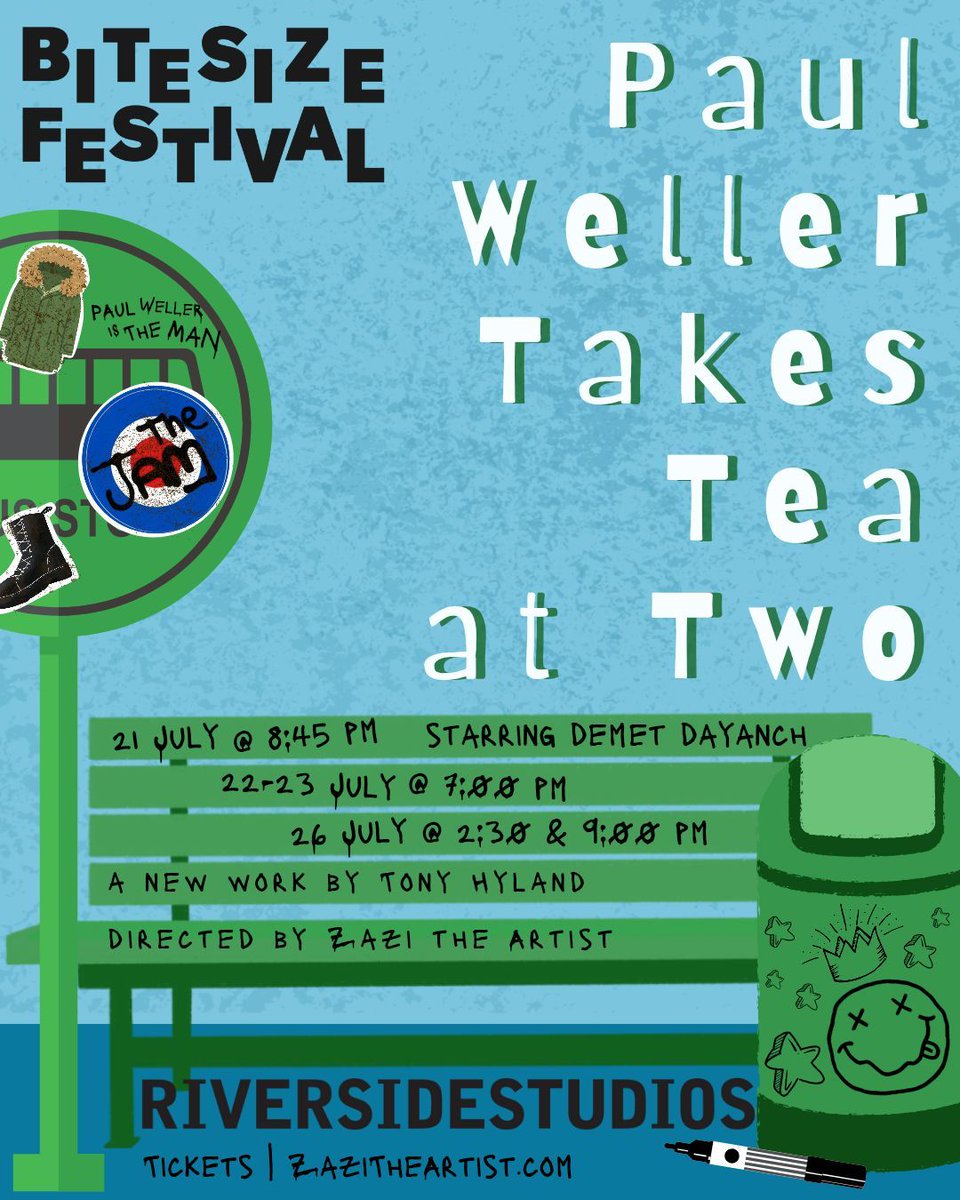 EveryTheatre's tweet image. Last two chances to join Paul Weller Takes Tea at Two  @RiversideLondon's #BiteSize Festival

Tomorrow at 2.30 and 9pm

A journey through musical history, fan culture, and sisterhood, and find out what happened one fateful night. 

#theatre #fringe

buff.ly/GFo8KFo