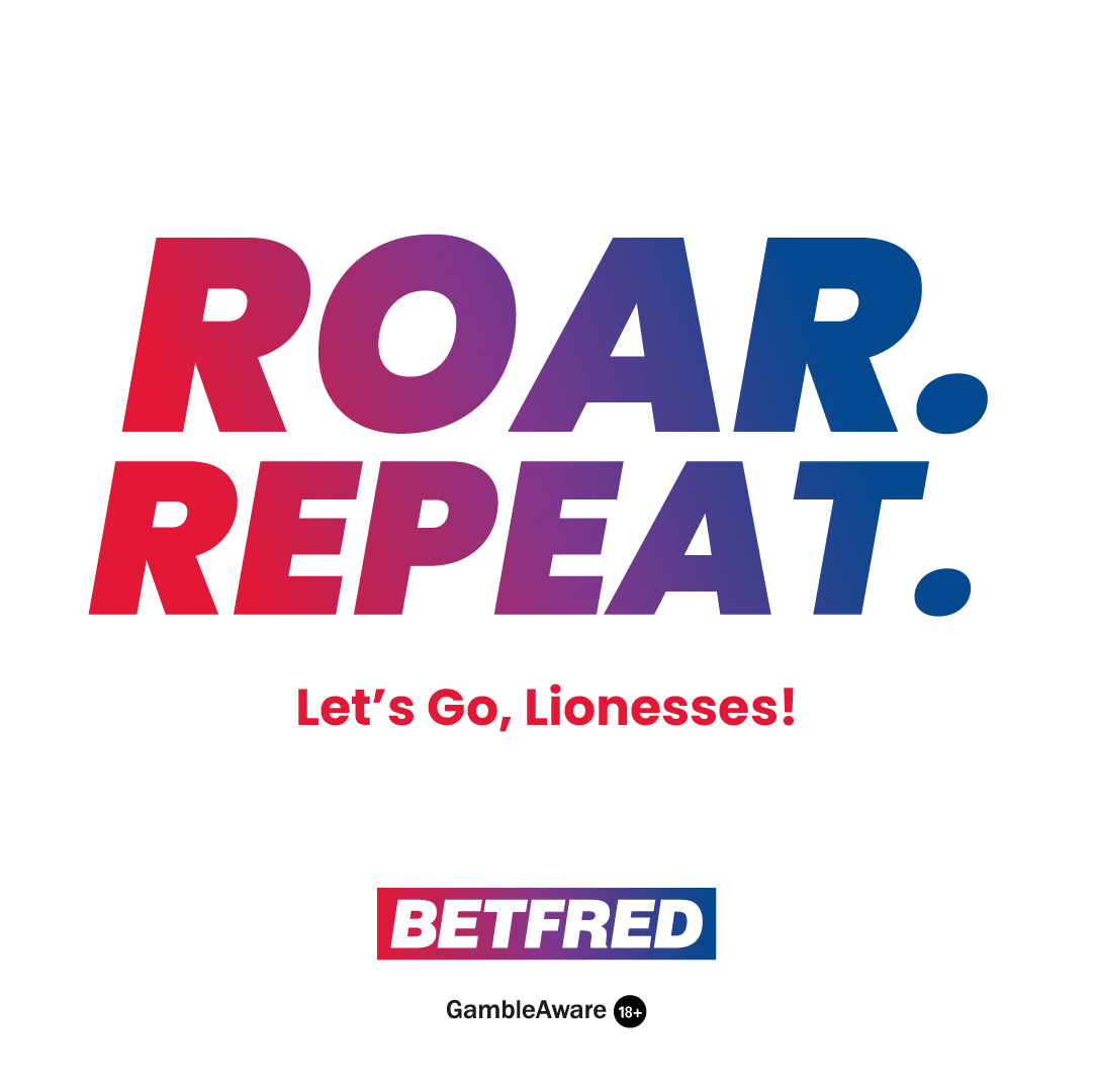 Betfred's tweet image. Bring it home, again. 

We&apos;re backing the Lionesses to do the business in today&apos;s final. 🤞