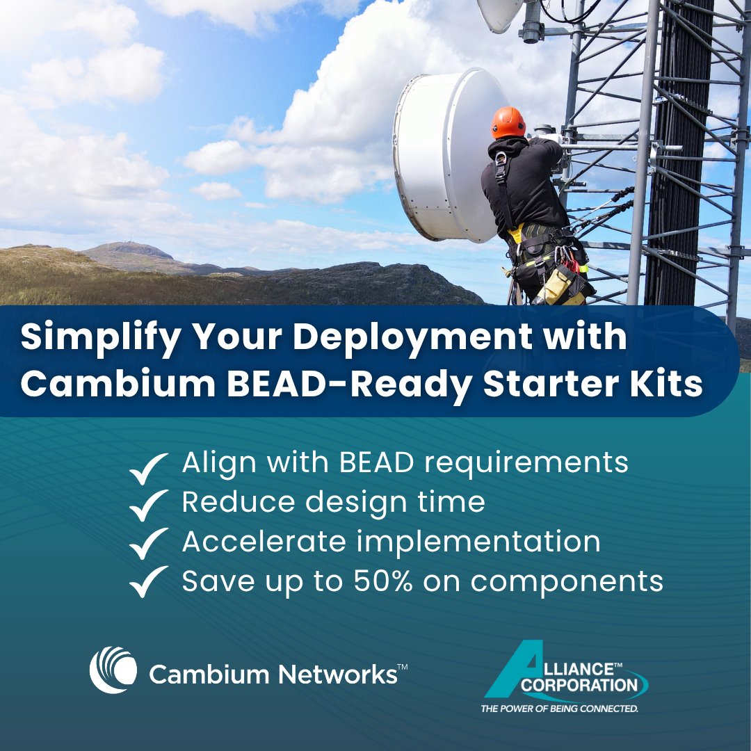 🚨 WISPs: Stretch your BEAD dollars further!
Cambium Networks starter kits are in stock at Alliance - up to 50% OFF.
✅ ePMP &amp; 60 GHz cnWave
✅ Scalable. BEAD-aligned. Ready to deploy.

Limited supply! 👉 alliancecorporation.ca/news/new-bead-…
#WISP #BEADReady #FixedWireless