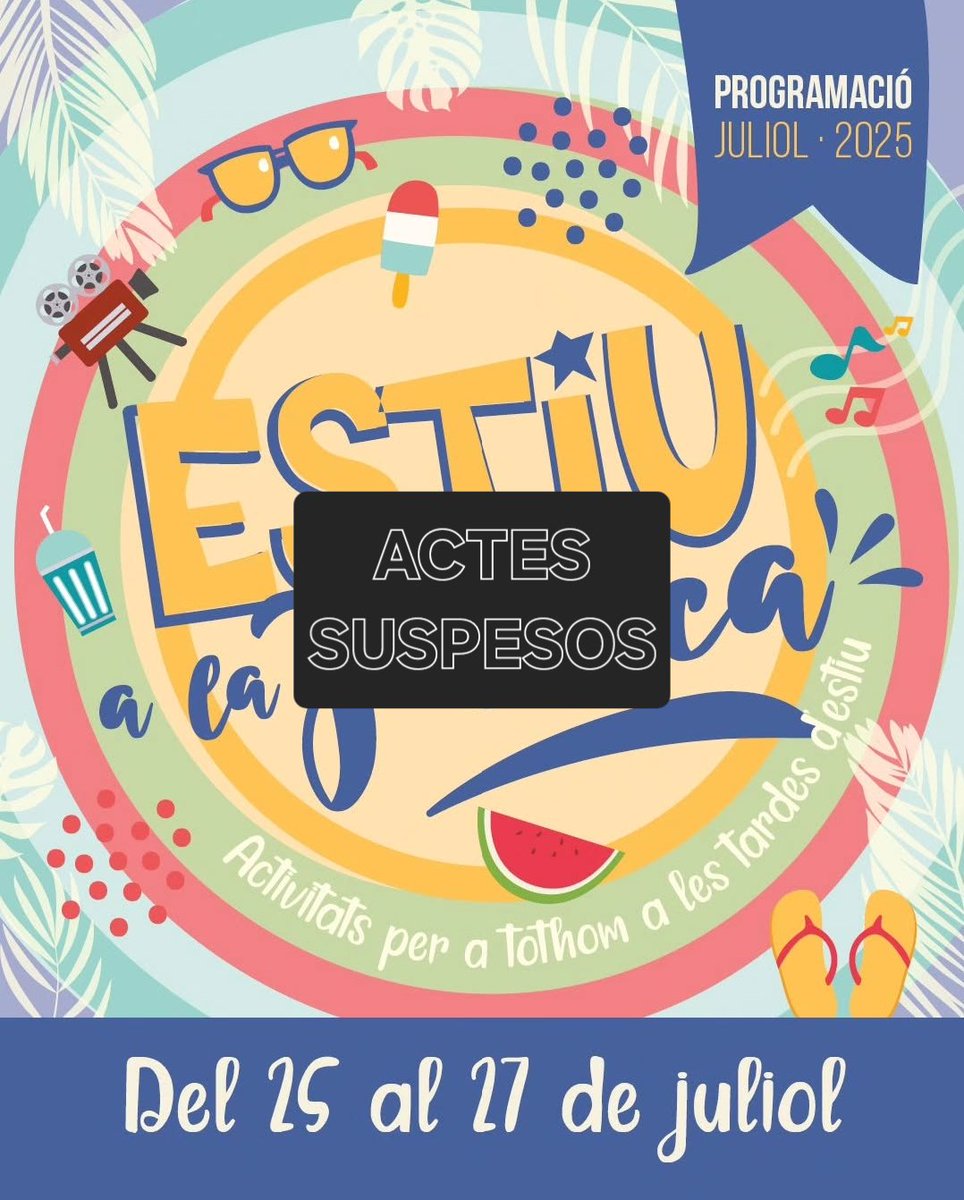 scgramenet's tweet image. ⛈️ ACTES SUSPESOS PER PLUJA
Degut a la pluja es suspenen els actes de la programació Estiu a la Fresca previstos per aquest divendres 25 de juliol
🎭 Teatre a la pl. del Rellotge, pl..Pau Casals i pl. Catalunya.
📽 Cinema a la fresca al jardins de l'Amistat.