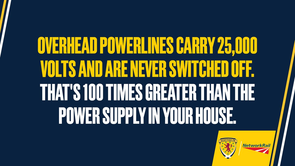 Spartans_CF's tweet image. 25,000 volts is a lot of power on railway power lines lines - stay away and stay safe!
@NetworkRailSCOT @ScotFASouthEast @ScottishFA