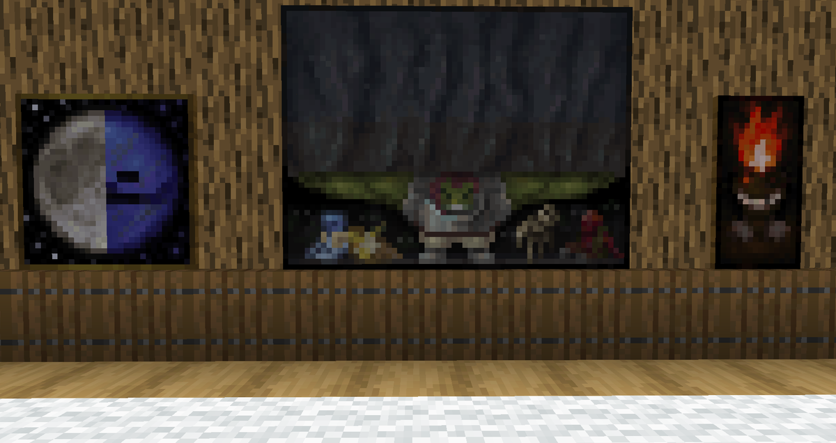 Some of the paintings I made for Hominid🖼️
In order: Orbit, Not Happy, Hothead 
#minecraft #pixelart