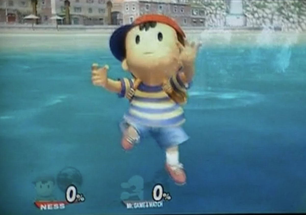 MonkeyNess's tweet image. Watching Ness drown in Brawl because I hate him