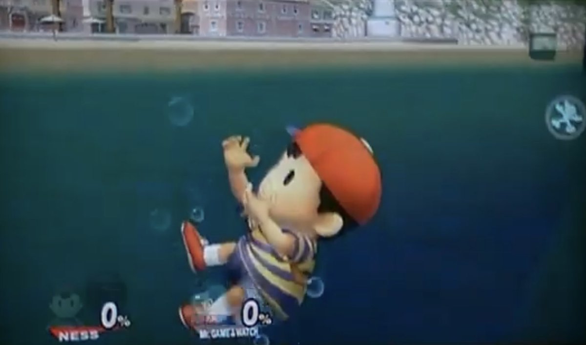 MonkeyNess's tweet image. Watching Ness drown in Brawl because I hate him
