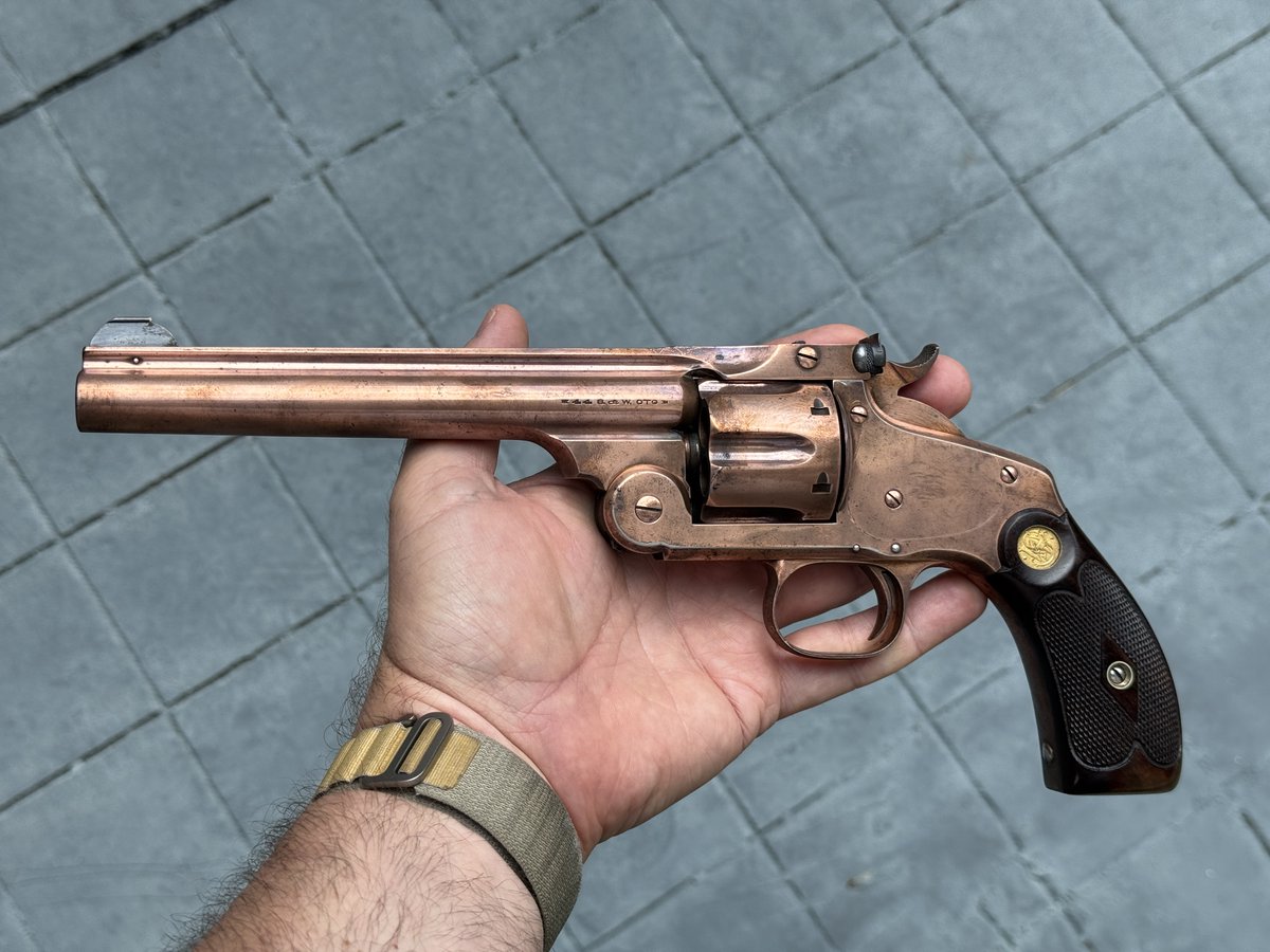 Michael Helms (@firearmshistory) on Twitter photo No, you're not seeing things—this is a COPPER-PLATED <a href="/Smith_WessonInc/">Smith & Wesson Inc.</a> New Model 3! 🔥 One of only TWO ever made by the factory, shipped to Philly in February 1904. The wild copper finish? Inspired by Walter Winans, an Olympic shooting gold-medalist who basically invented being No, you're not seeing things—this is a COPPER-PLATED <a href="/Smith_WessonInc/">Smith & Wesson Inc.</a> New Model 3! 🔥 One of only TWO ever made by the factory, shipped to Philly in February 1904. The wild copper finish? Inspired by Walter Winans, an Olympic shooting gold-medalist who basically invented being