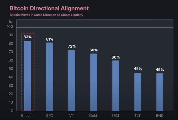 Bitcoin Directional Alignment Chart showing 83% alignment with global liquidity