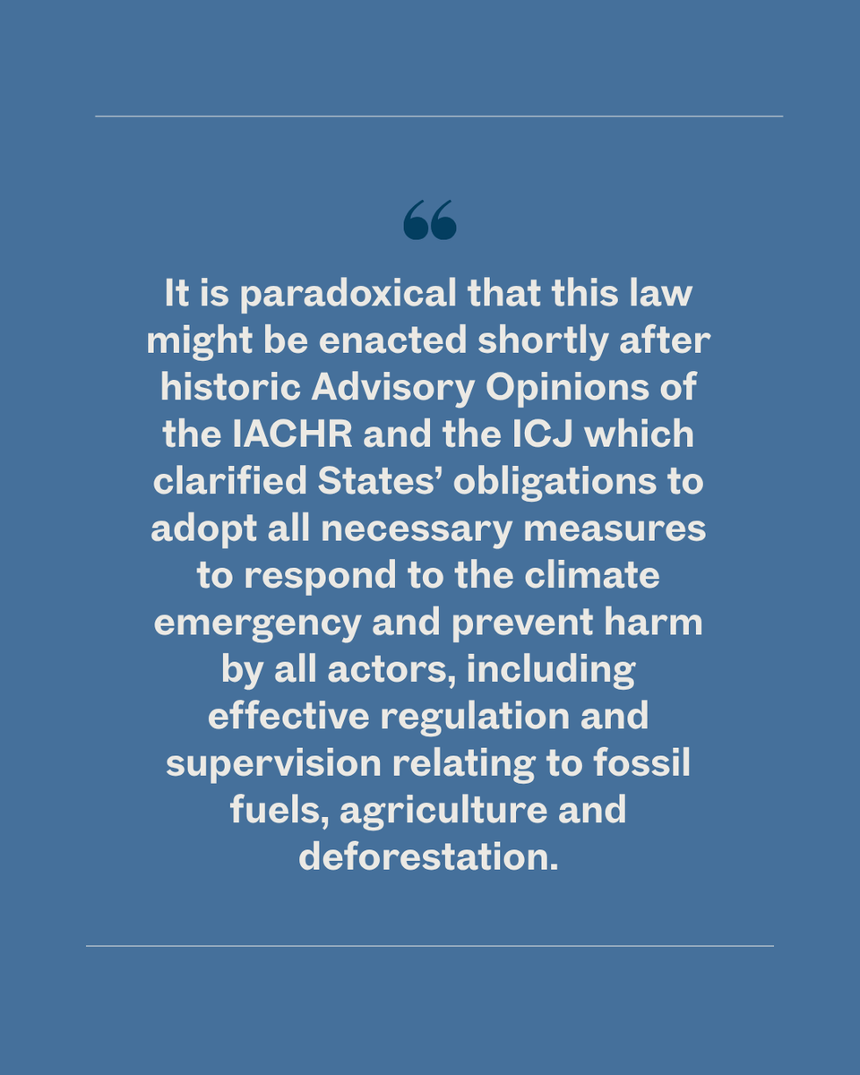 ⚠ Brazil | The environmental licensing bill already approved by both Brazilian chambers and awaiting presidential approval is contrary to recent decisions expressed in advisory opinions on the climate emergency by the <a href="/CorteIDH/">Corte Interamericana de Derechos Humanos</a>  and the <a href="/CIJ_ICJ/">CIJ_ICJ</a>.

PR: ohchr.org/en/press-relea…