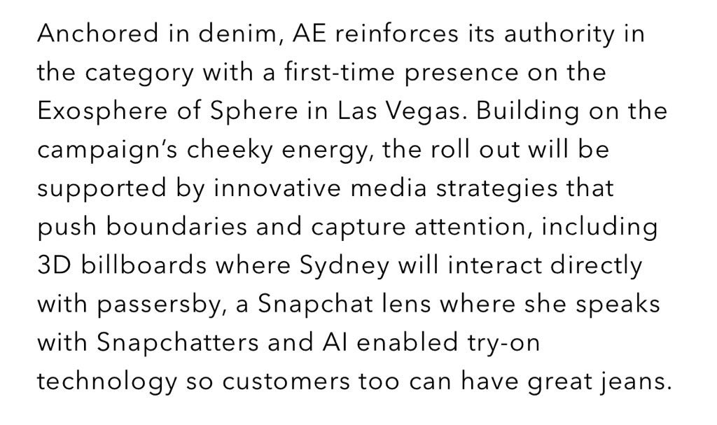 parkerjayp's tweet image. Sydney Sweeney’s AE brand deal includes AI and AR integrations