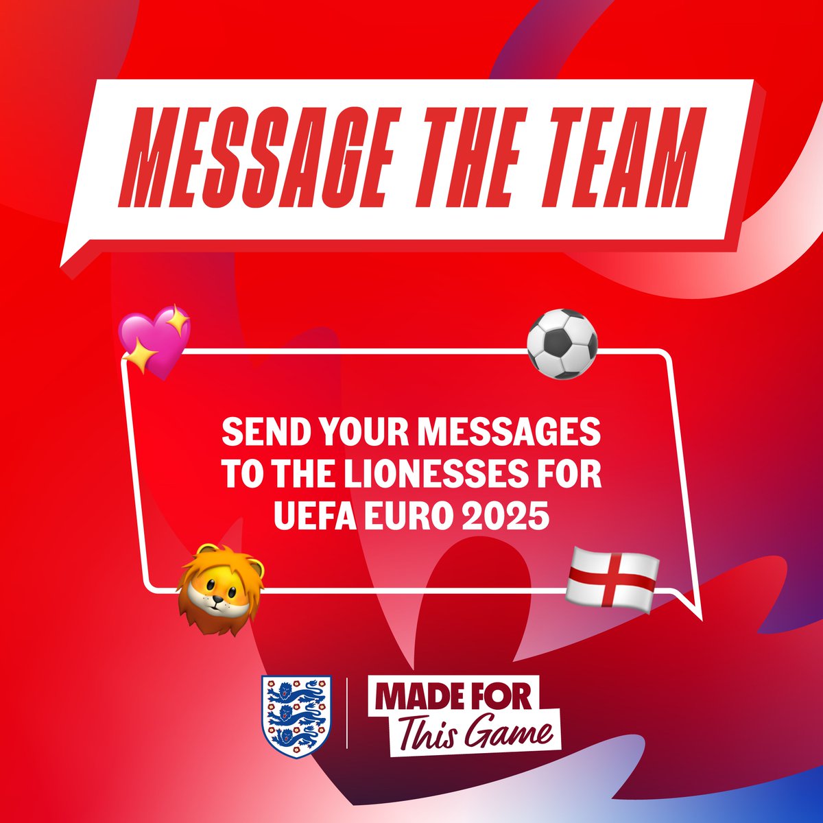 With the UEFA Women's EURO 2025 final this Sunday, the Lionesses take on Spain to defend their title. 

Send your good luck messages to Sarina and the team via the link below 👇

bit.ly/3HYmFvb