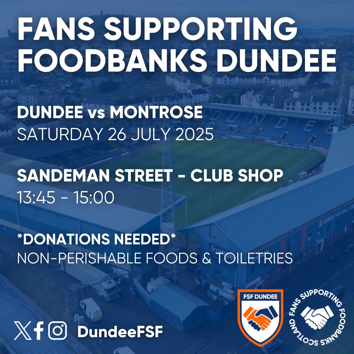 DundeeFSF's tweet image. 🥫 DENS FOODBANK ⚽️
We are back at Dens for @DundeeFC vs @MontroseFC this weekend!
Food & cash donations appreciated before kick off! 🤝
#HungerDoesntWearClubColours