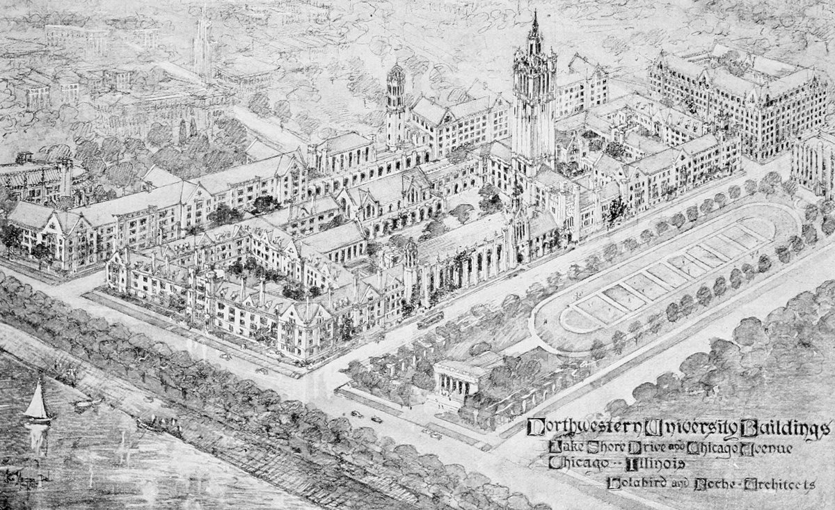 galterlibrary's tweet image. Pictured is a rendering of the ideal Chicago Campus for Northwestern University dating back to 1922. Learn more about the history of the Chicago Campus at the library's newest exhibit 'From the South Side to Streeterville': bit.ly/3TbZwYP