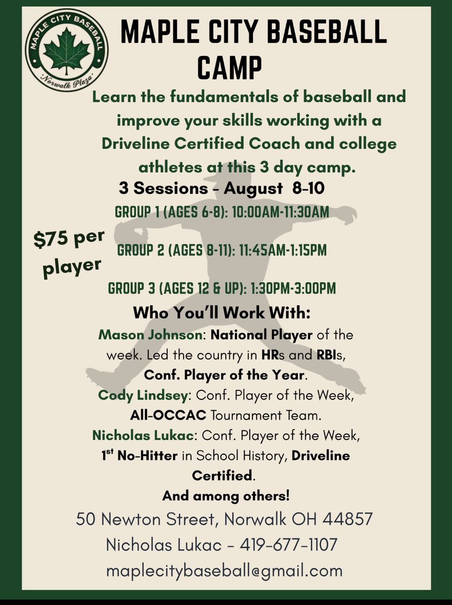 BaseballRedmen's tweet image. If any players are interested in getting more work in, here is an opportunity. Cool note…one of our former players will be an instructor, Cody Lindsey. Cody will be a great guy to learn from.