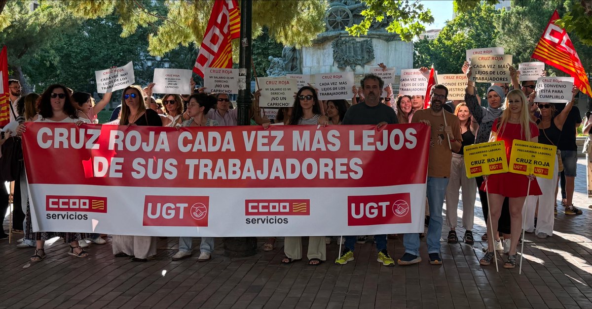 🔴La plantilla de Cruz Roja se movilizó ayer en Zaragoza por la negativa de la entidad a dignificar los salarios y negociar un convenio con mejores condiciones laborales.

Reclaman la asimilación económica al convenio de Acción e Intervención Social como dicen los tribunales⚖️