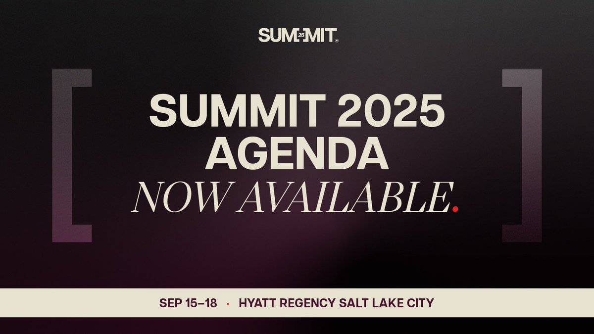 The #SUMMIT25 agenda just dropped, &amp; it’s loaded with 24 breakout sessions covering leadership, innovation &amp; more.

📍 Salt Lake City
📅 Sept 15–18
🔗 web.cvent.com/event/c02ce239…