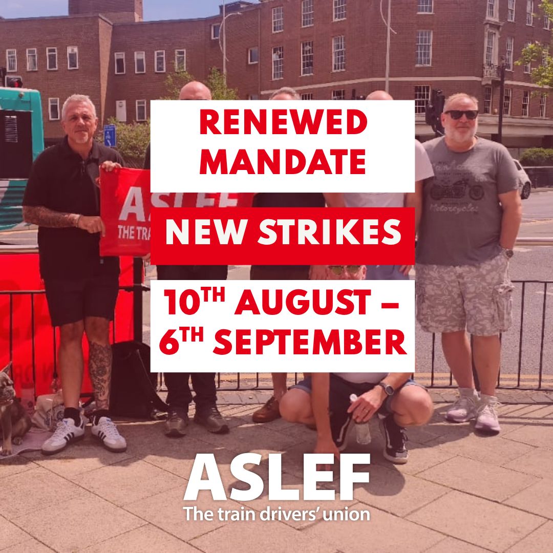 🚨 NEW: ASLEF members on Hull Trains are standing strong.

Members have returned a fresh mandate for strike action.

We once again repeat our offer to meet with the company ASAP to find a solution.

Hull Trains cannot keep hiding from the mess they've created.